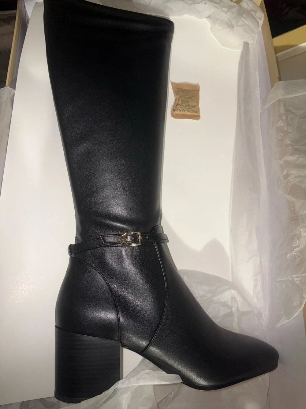 Michael Kors Black Knee-High Block Heel Boot with Ankle Strap